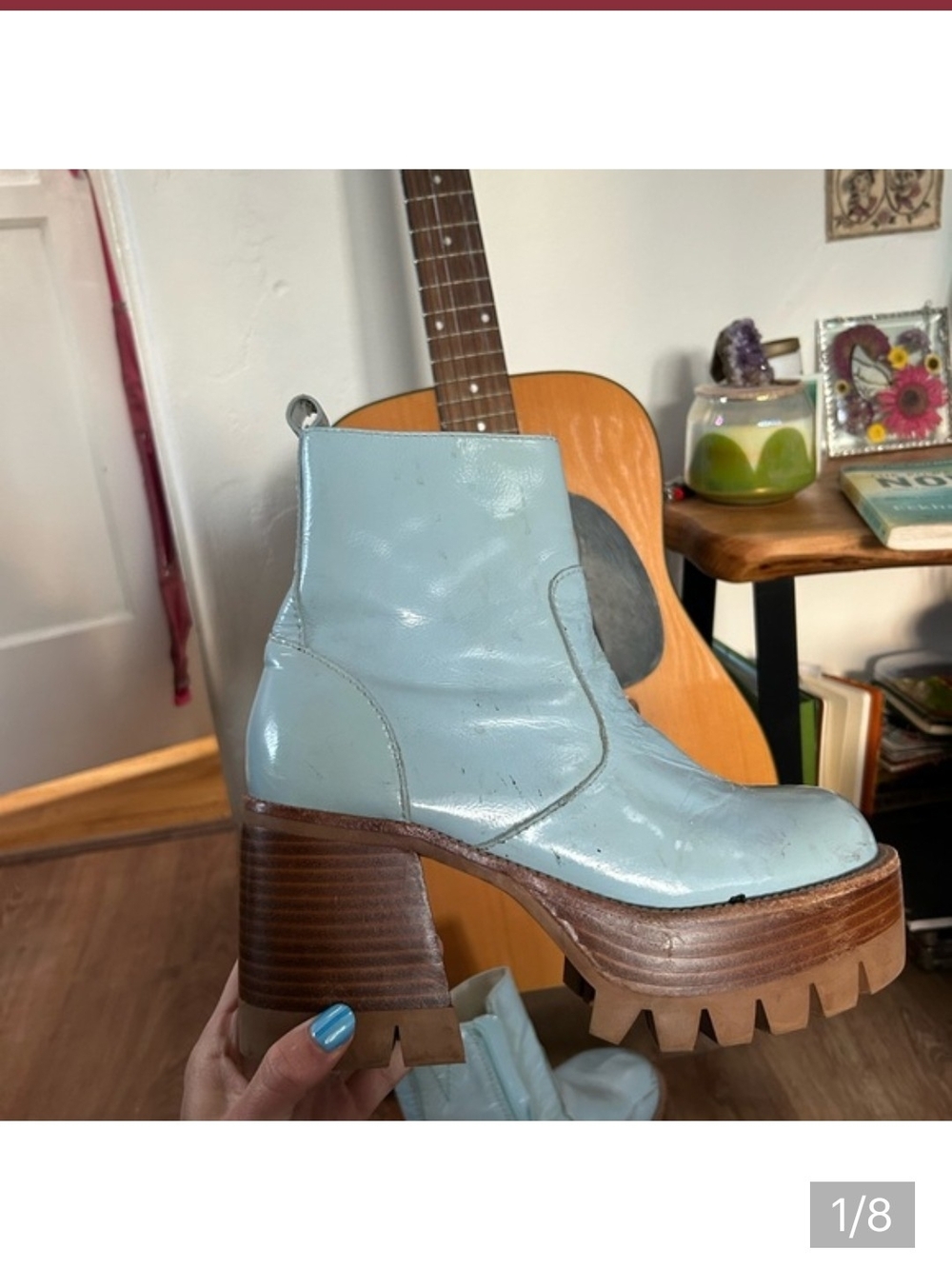 In Search Of! Jeffrey Campbell Quavo Light Blue Patent Platform Ankle Boots